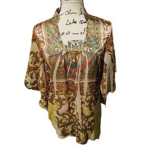 B.L.E.U Asymmetrical blouse beading large top